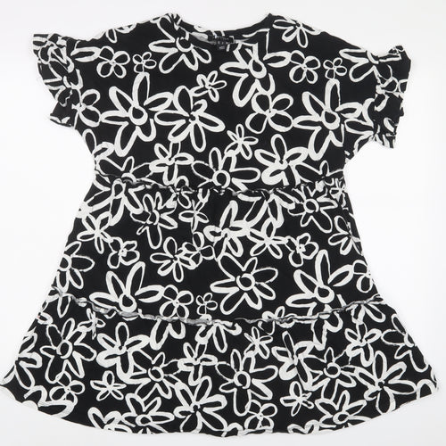 New Look Womens Black Floral Cotton A-Line Size 12 Crew Neck Pullover