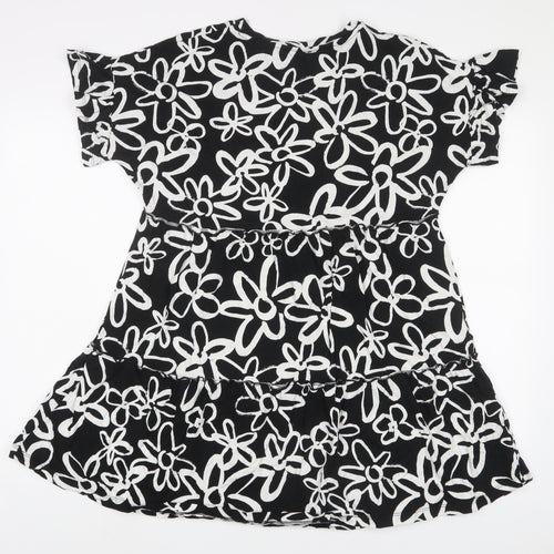 New Look Womens Black Floral Cotton A-Line Size 12 Crew Neck Pullover