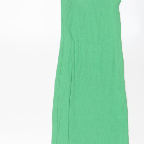 Zara Womens Green Cotton Bodycon Size S Square Neck Pullover
