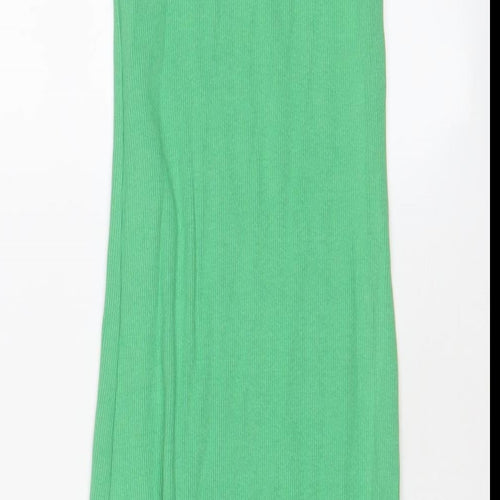 Zara Womens Green Cotton Bodycon Size S Square Neck Pullover
