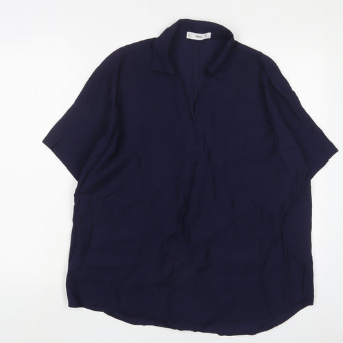 Mango Womens Blue Viscose Basic Polo Size L Collared