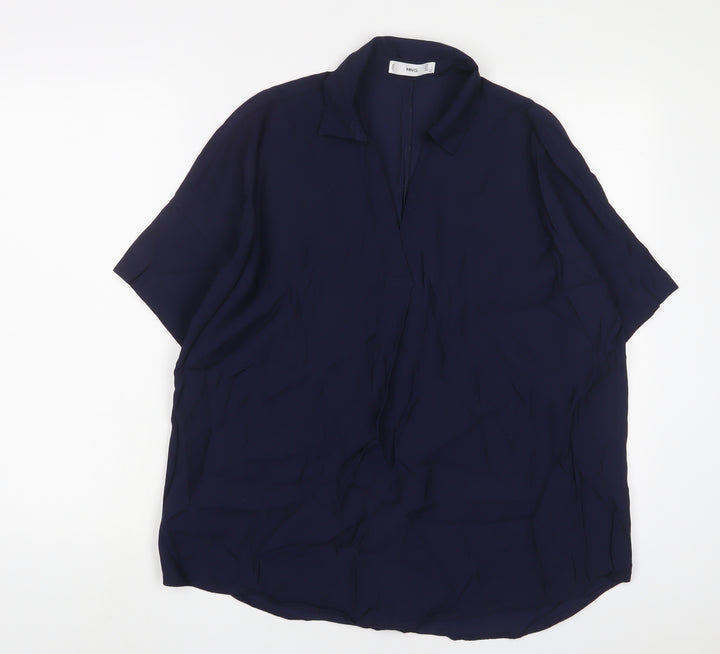 Mango Womens Blue Viscose Basic Polo Size L Collared