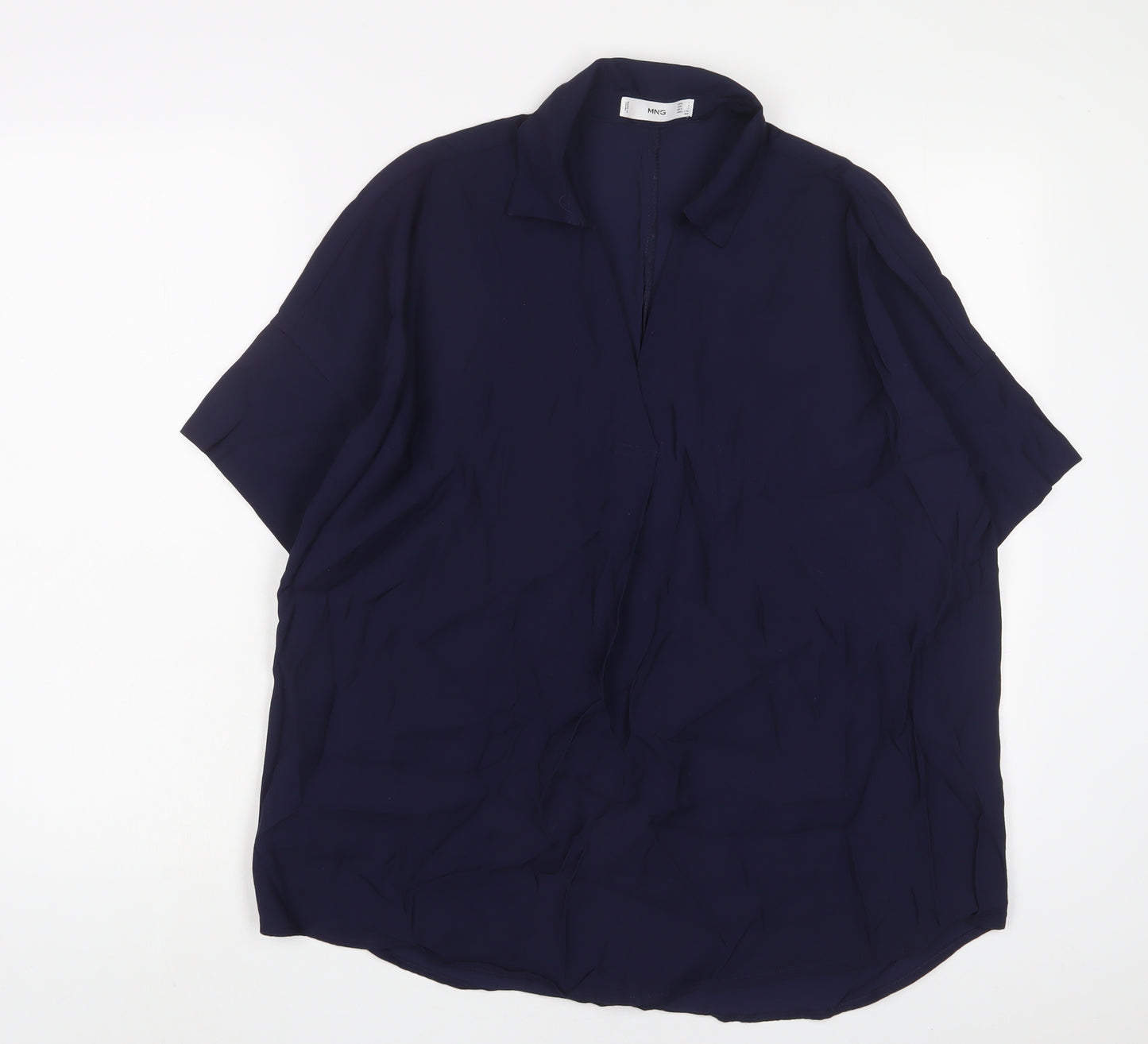 Mango Womens Blue Viscose Basic Polo Size L Collared