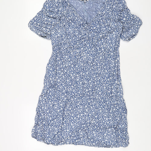 NEXT Womens Blue Floral Lyocell A-Line Size 12 V-Neck Zip