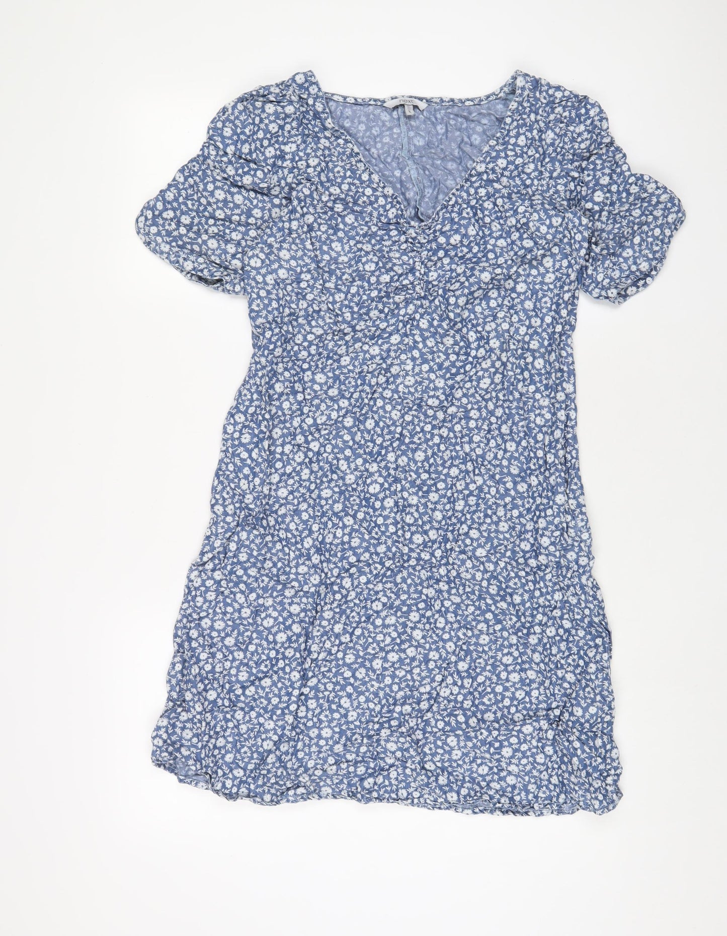 NEXT Womens Blue Floral Lyocell A-Line Size 12 V-Neck Zip