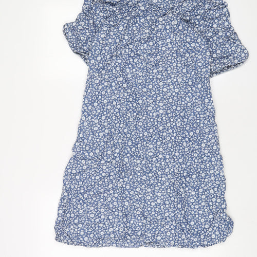 NEXT Womens Blue Floral Lyocell A-Line Size 12 V-Neck Zip
