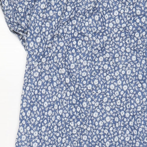 NEXT Womens Blue Floral Lyocell A-Line Size 12 V-Neck Zip