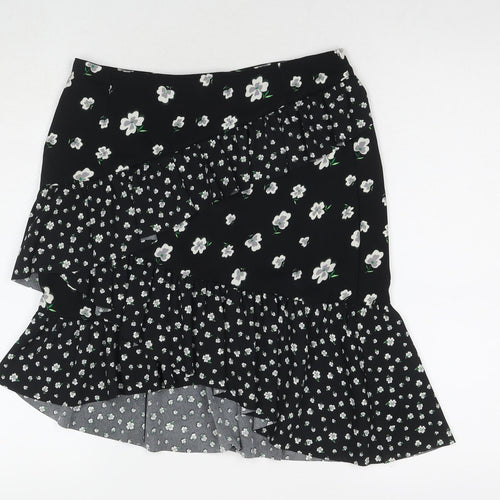 H&M Womens Black Floral Polyester A-Line Skirt Size 12 Zip