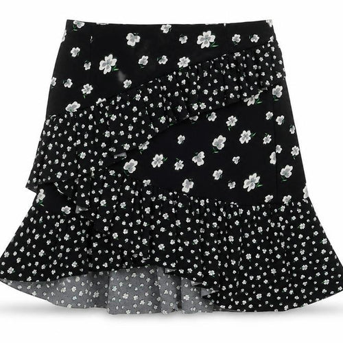 H&M Womens Black Floral Polyester A-Line Skirt Size 12 Zip