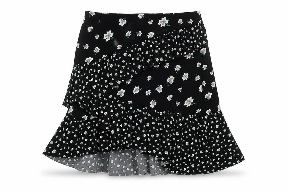 H&M Womens Black Floral Polyester A-Line Skirt Size 12 Zip