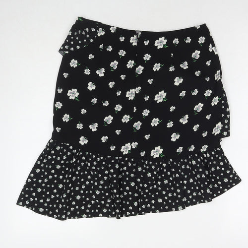 H&M Womens Black Floral Polyester A-Line Skirt Size 12 Zip