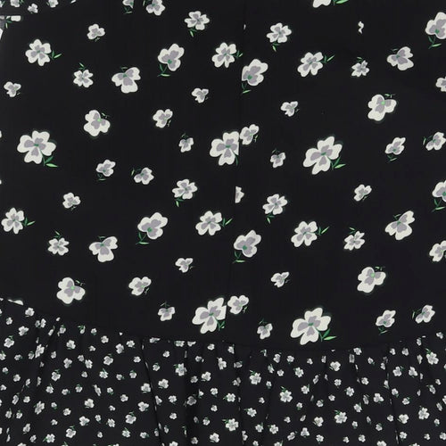 H&M Womens Black Floral Polyester A-Line Skirt Size 12 Zip