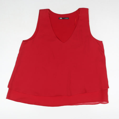 Zara Womens Black Polyester Basic Tank Size M V-Neck