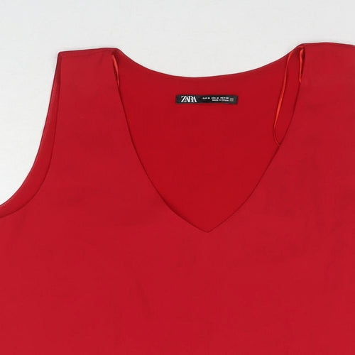 Zara Womens Black Polyester Basic Tank Size M V-Neck
