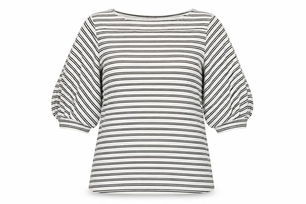 H&M Womens White Striped Polyester Basic Blouse Size L Boat Neck