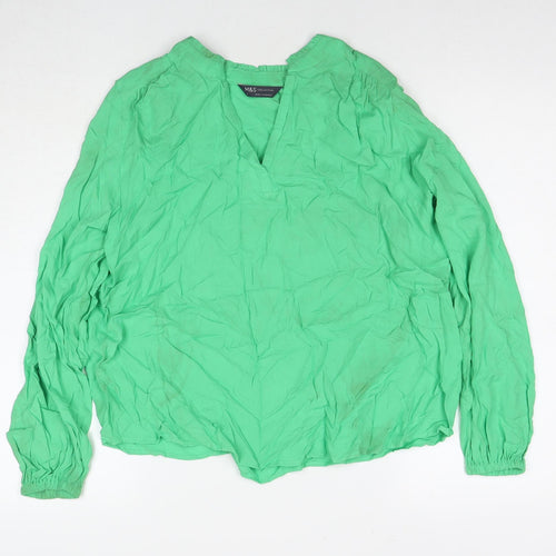 Marks and Spencer Womens Green Viscose Basic T-Shirt Size 8 V-Neck