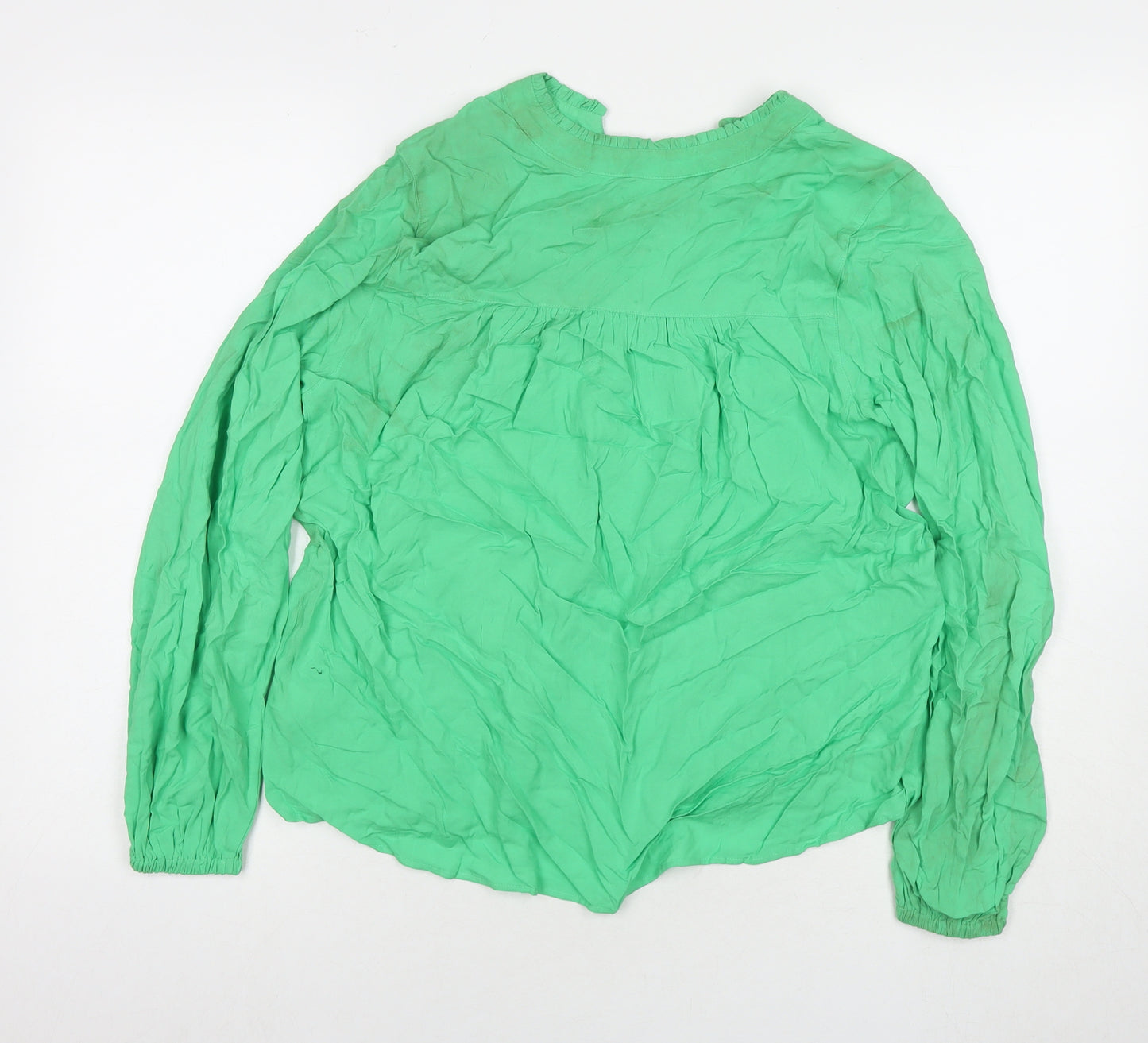 Marks and Spencer Womens Green Viscose Basic T-Shirt Size 8 V-Neck