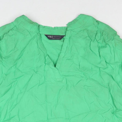 Marks and Spencer Womens Green Viscose Basic T-Shirt Size 8 V-Neck