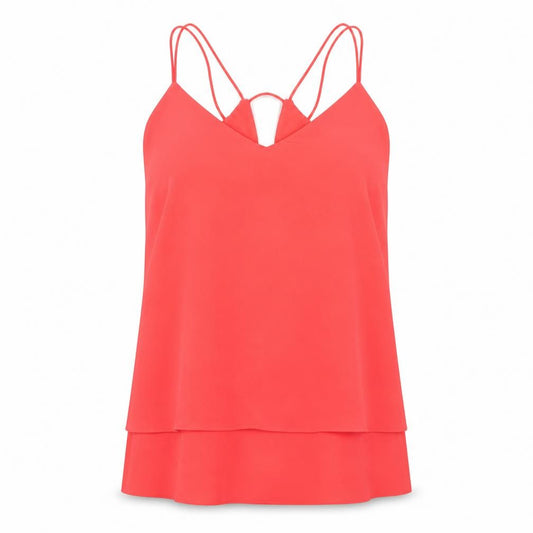Front view of New Look women’s pink polyester basic tank, size UK 12, v-neck