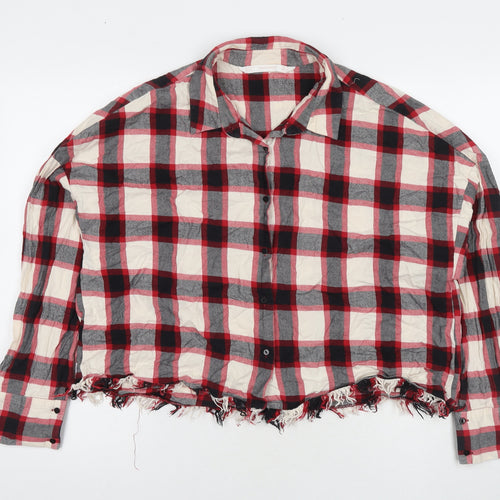 Zara Womens Multicoloured Check Cotton Basic Button-Up Size XL Collared