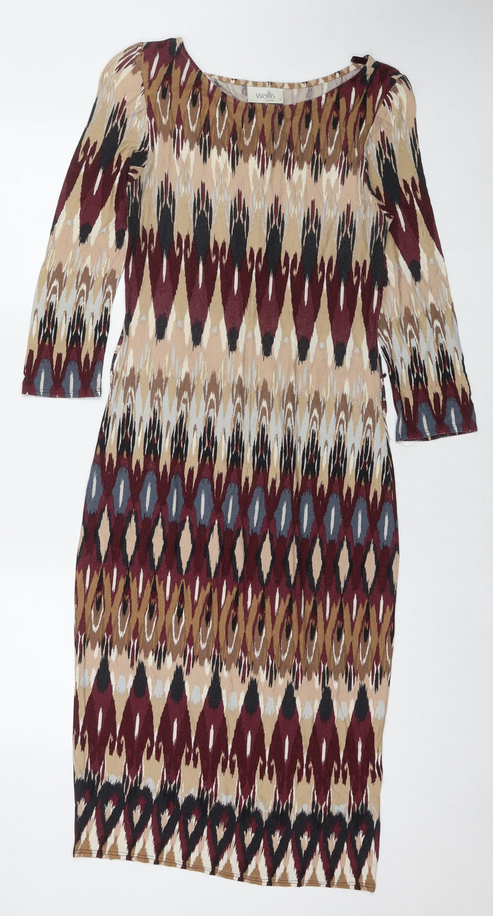 Wallis Womens Multicoloured Geometric Viscose A-Line Size S Round Neck Pullover