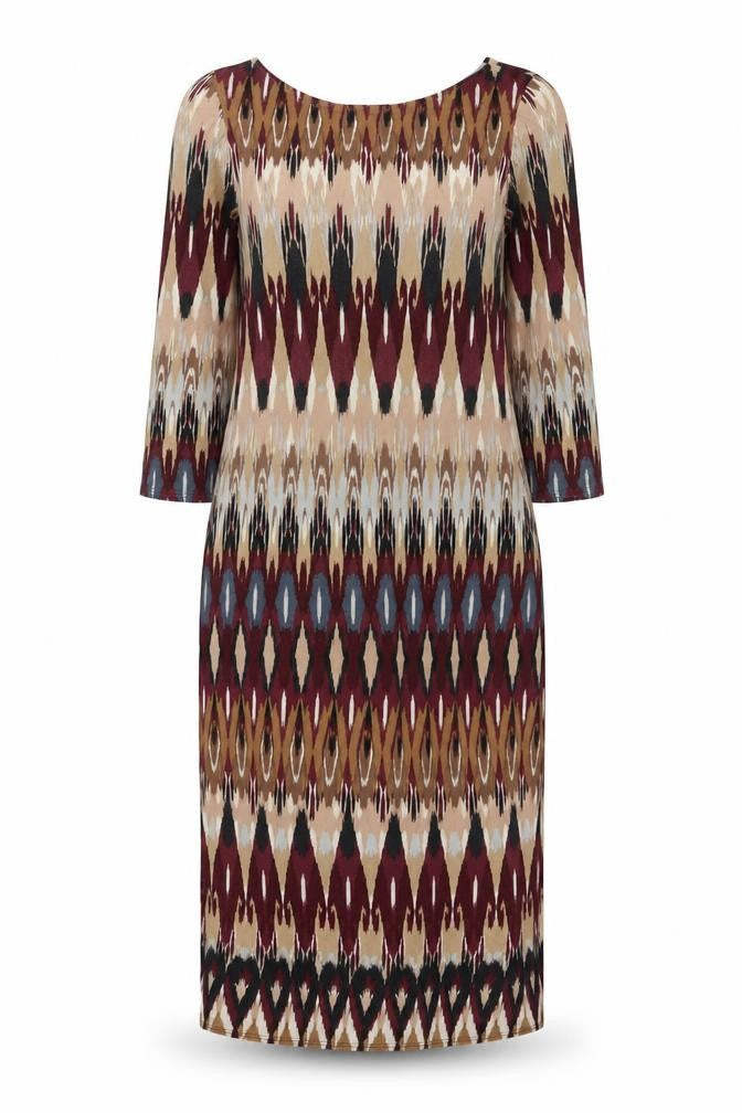 Front view of Wallis women’s multicoloured geometric viscose a-line, size S, round neck pullover