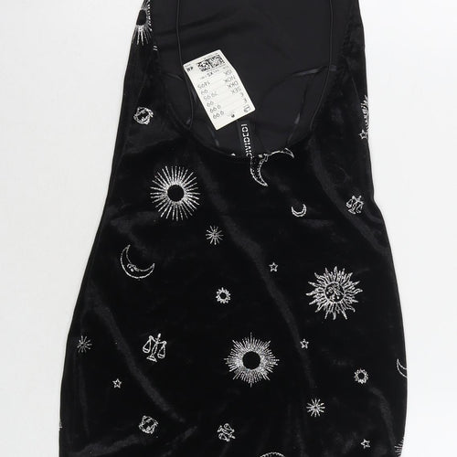 H&M Womens Black Geometric Polyester Bodycon Size XS Square Neck Pullover