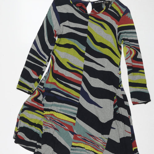 Desigual Womens Multicoloured Geometric Viscose Fit & Flare Size S Round Neck Pullover
