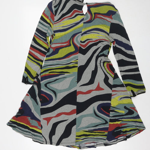 Desigual Womens Multicoloured Geometric Viscose Fit & Flare Size S Round Neck Pullover
