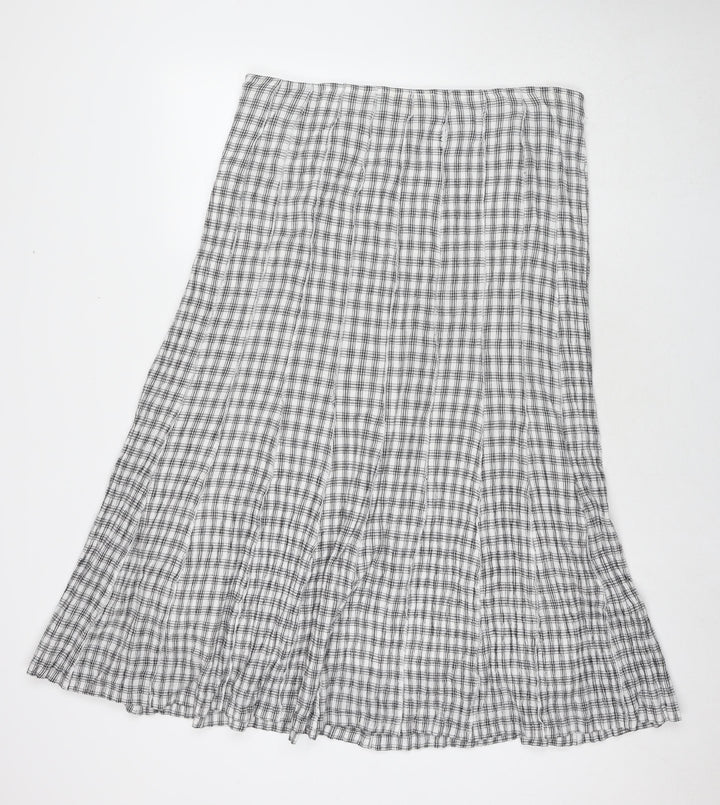 Adini Womens White Check Cotton Maxi Skirt Size 36 in Zip - Label Size L1