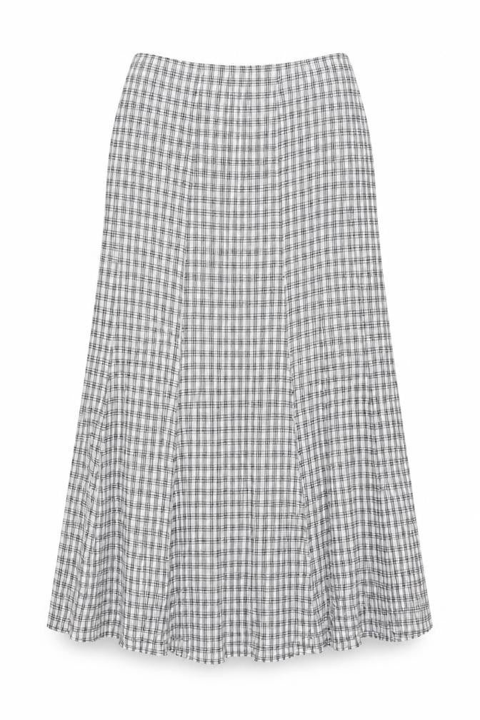 Adini Womens White Check Cotton Maxi Skirt Size 36 in Zip - Label Size L1