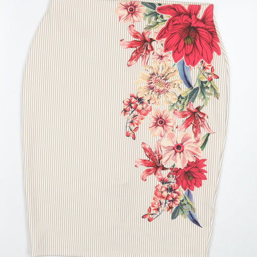 Marks and Spencer Womens Beige Striped Polyester Straight & Pencil Skirt Size 12 - Flowers