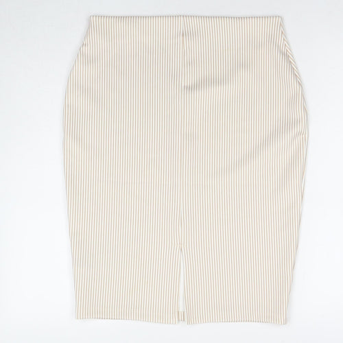 Marks and Spencer Womens Beige Striped Polyester Straight & Pencil Skirt Size 12 - Flowers