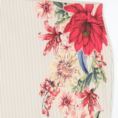 Marks and Spencer Womens Beige Striped Polyester Straight & Pencil Skirt Size 12 - Flowers