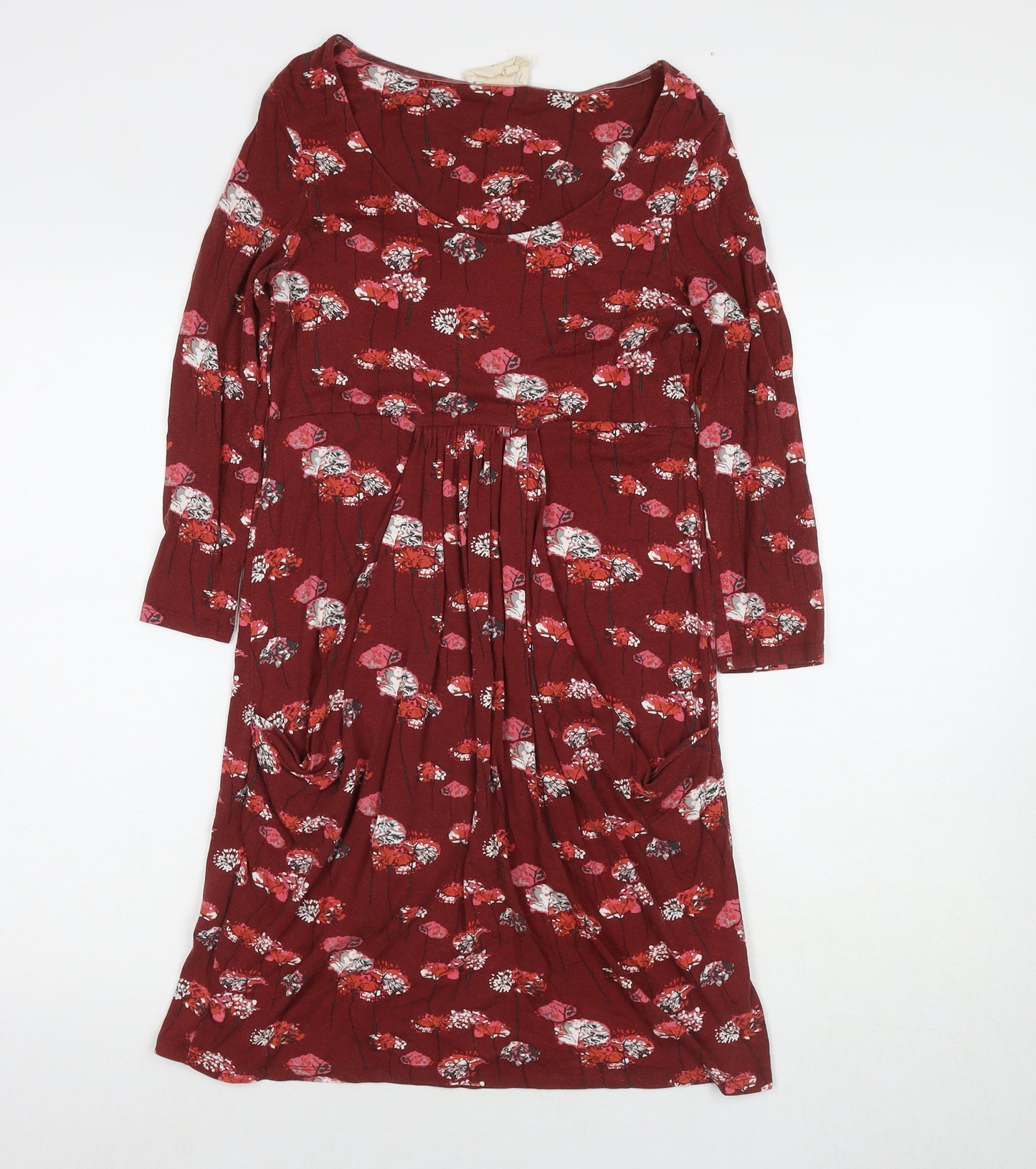 Laura Ashley Womens Red Floral Viscose A-Line Size 8 Round Neck Pullover