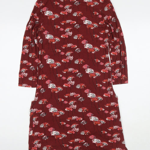 Laura Ashley Womens Red Floral Viscose A-Line Size 8 Round Neck Pullover