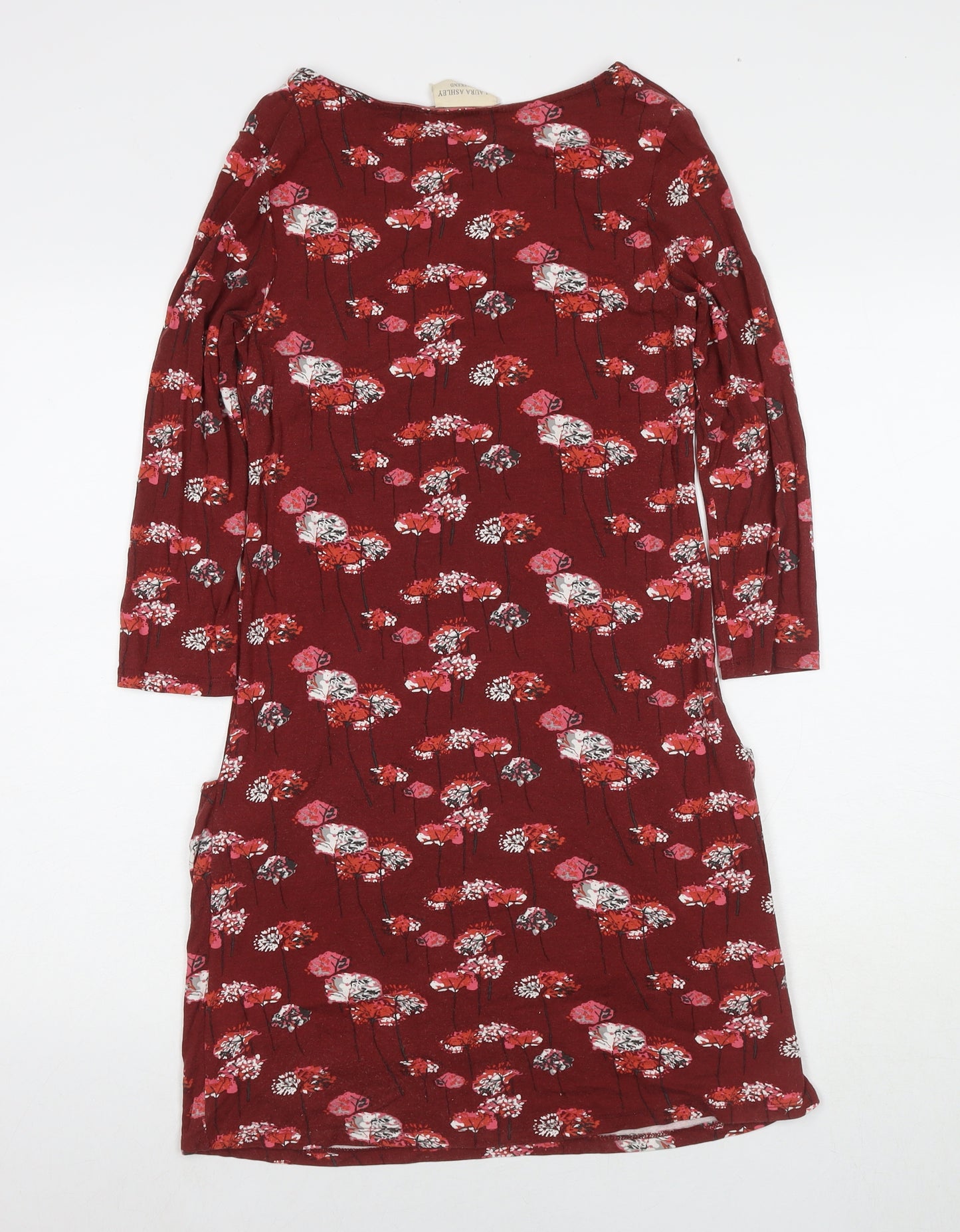 Laura Ashley Womens Red Floral Viscose A-Line Size 8 Round Neck Pullover