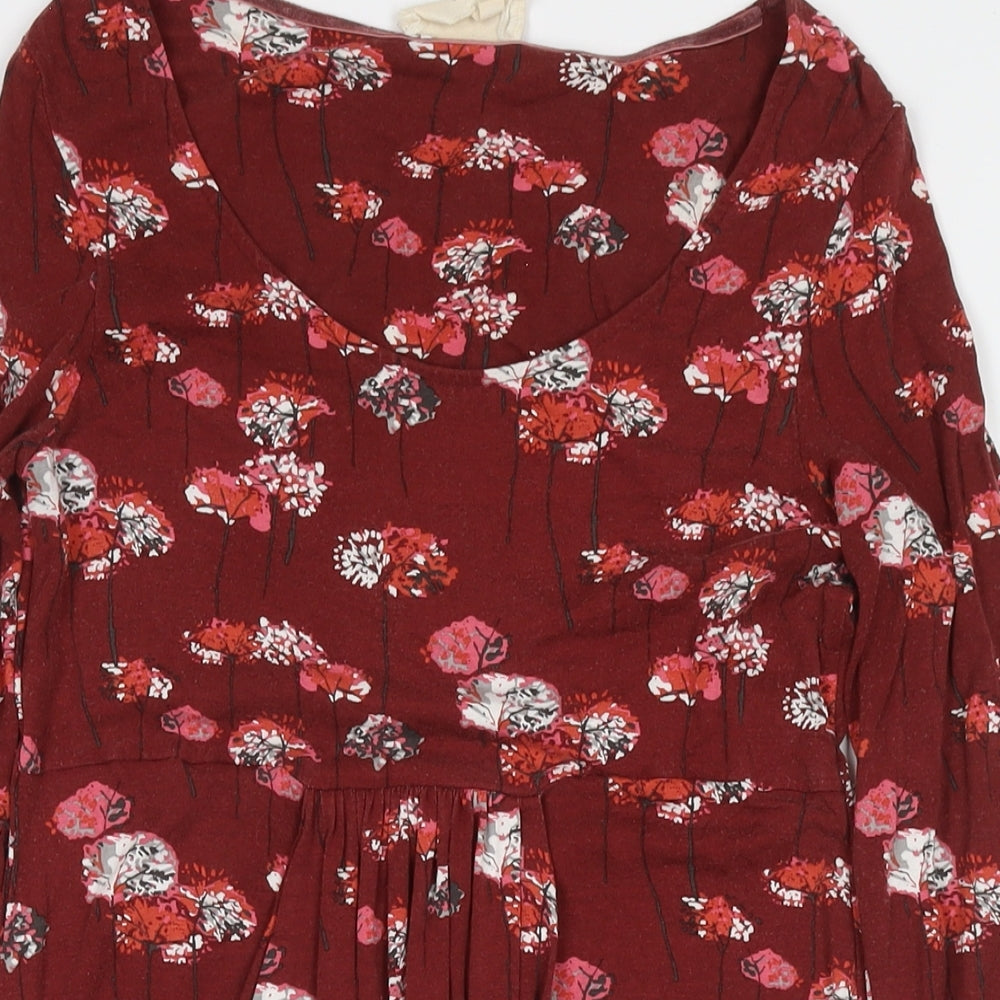 Laura Ashley Womens Red Floral Viscose A-Line Size 8 Round Neck Pullover