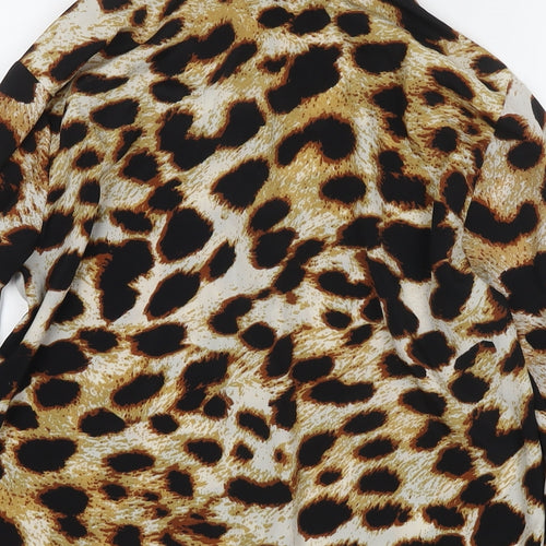 Dancing Leopard Womens Beige Animal Print Polyester Basic Button-Up Size 10 Collared