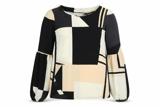 Front view of Next women’s multicoloured colourblock polyester basic blouse, size UK 8, round neck