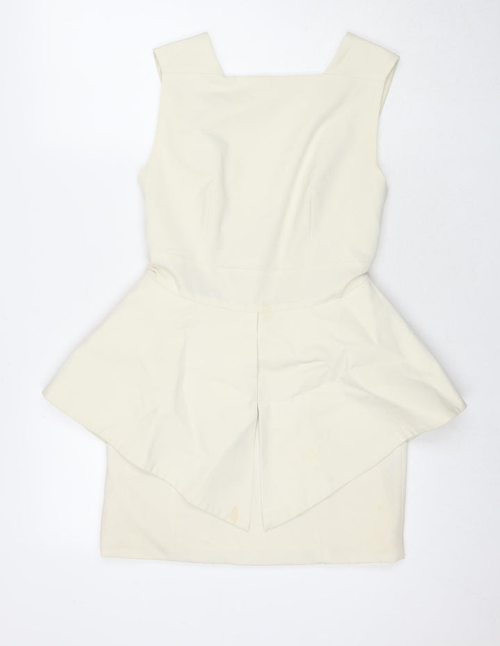 Aqua Womens White Polyester A-Line Size 10 Square Neck Zip