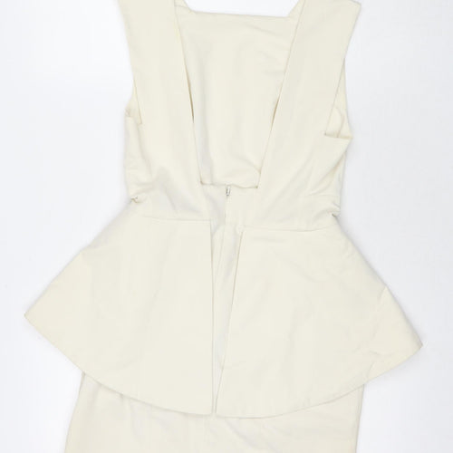 Aqua Womens White Polyester A-Line Size 10 Square Neck Zip