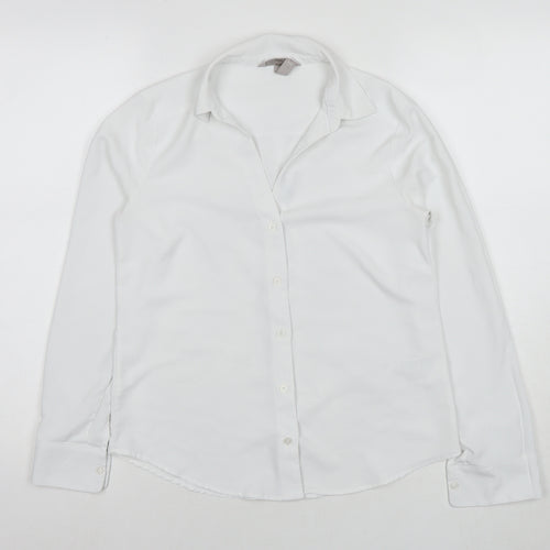H&M Womens White Polyester Basic Button-Up Size 6 Collared