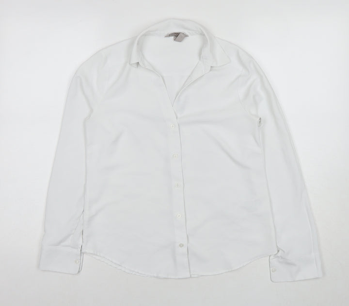 H&M Womens White Polyester Basic Button-Up Size 6 Collared