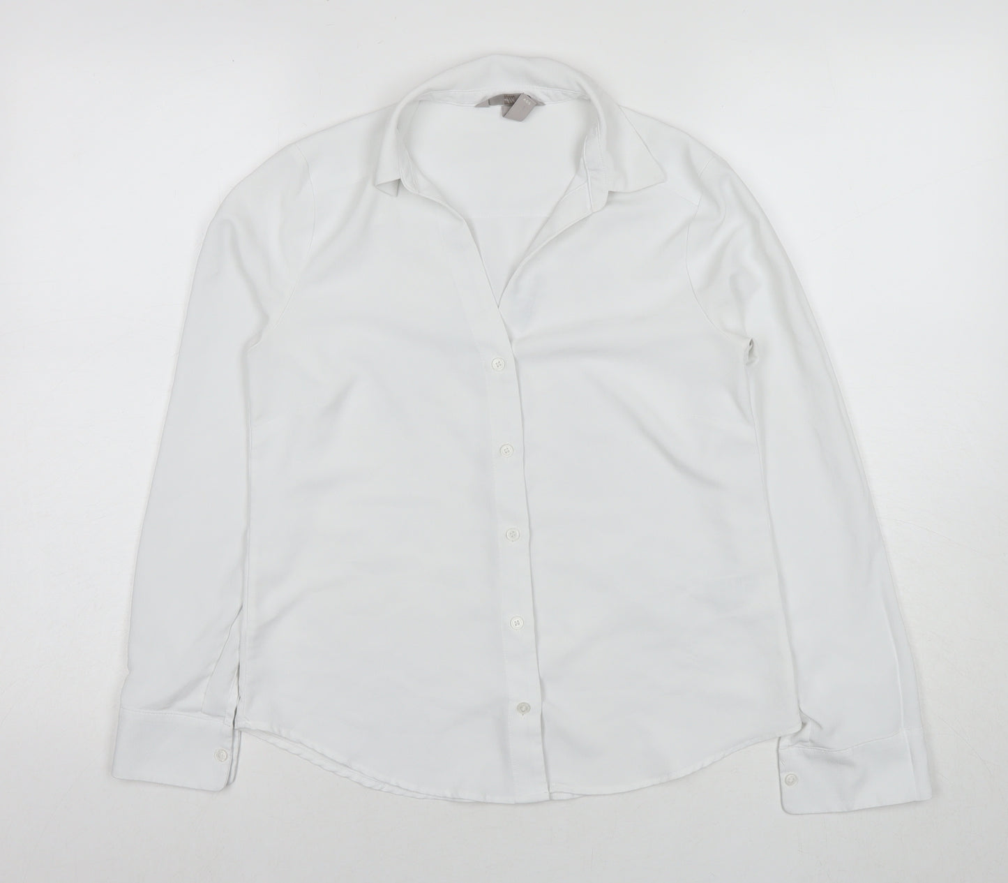 H&M Womens White Polyester Basic Button-Up Size 6 Collared