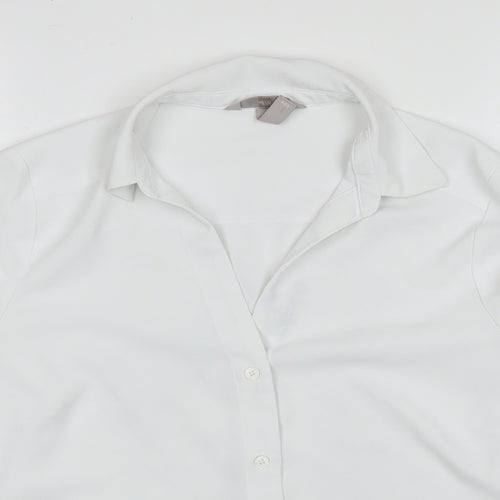 H&M Womens White Polyester Basic Button-Up Size 6 Collared