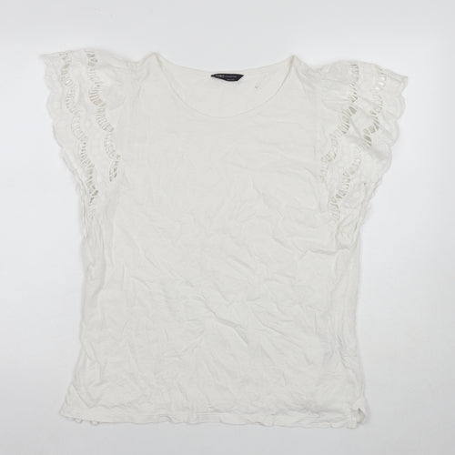 Marks and Spencer Womens White Cotton Basic T-Shirt Size 14 Round Neck