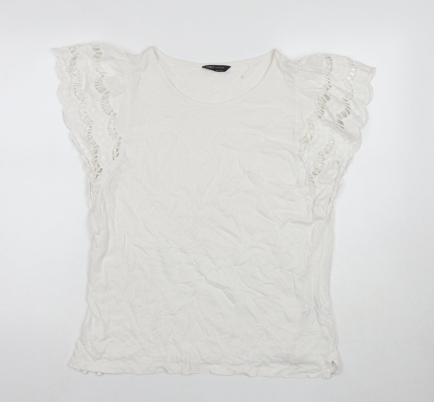 Marks and Spencer Womens White Cotton Basic T-Shirt Size 14 Round Neck