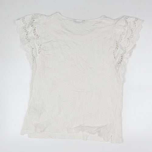Marks and Spencer Womens White Cotton Basic T-Shirt Size 14 Round Neck