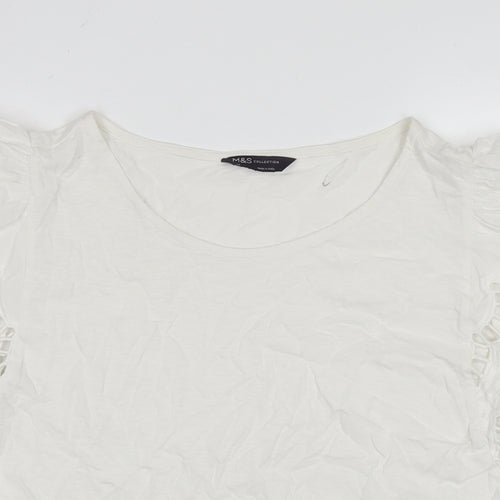 Marks and Spencer Womens White Cotton Basic T-Shirt Size 14 Round Neck